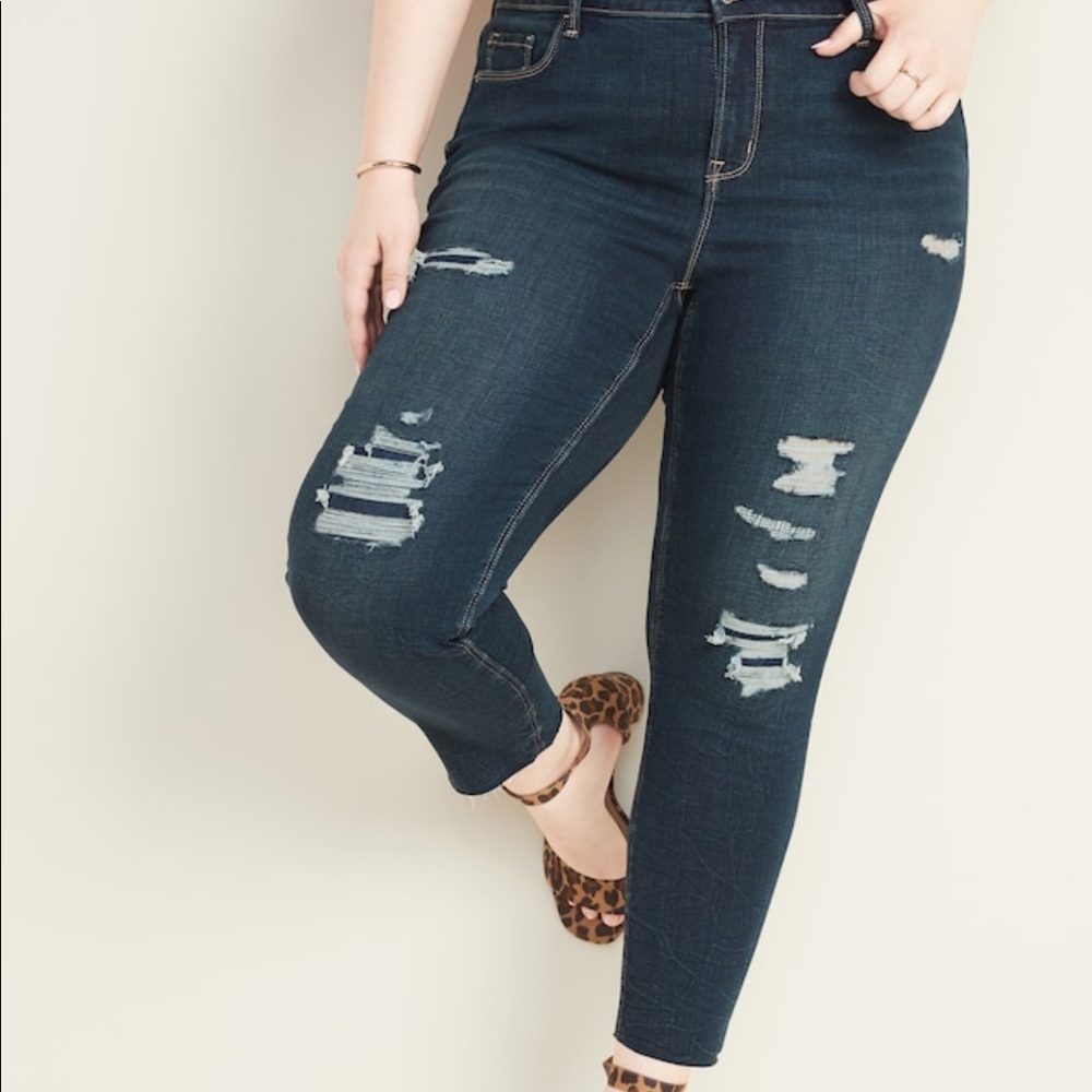High-waisted distressed rockstar skinny ankle jean